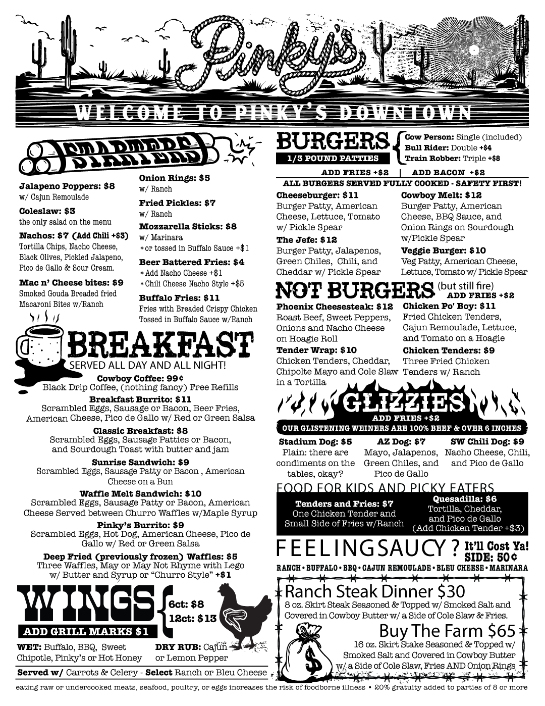 Pinky's food menu