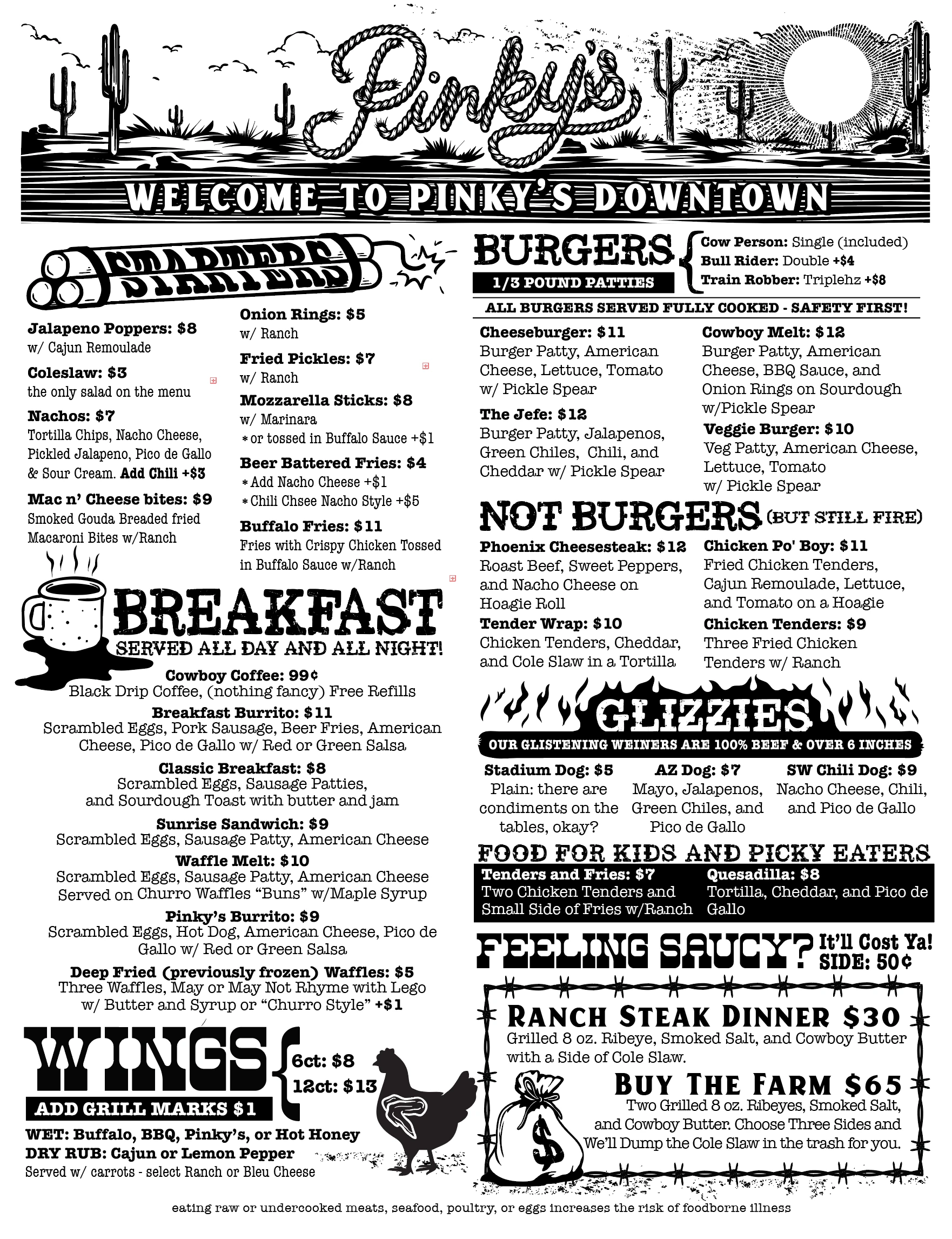 Pinky's food menu